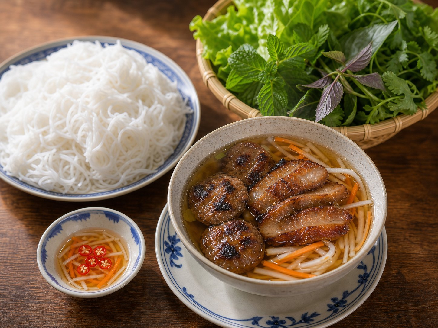 Bún chả — grilled pork with herbs and rice noodles