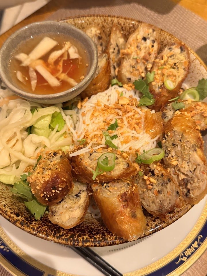 Crispy fried tofu with noodles